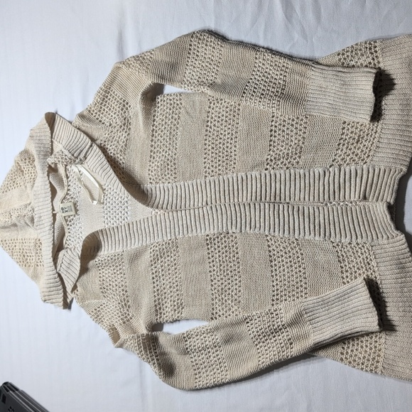 ROXY Boho Crochet Open Knit Hooded Long Cardigan Size Medium - Picture 1 of 7